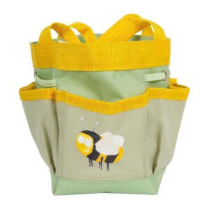 Groene draagtas voor kinder tuingereedschap met bijenprint