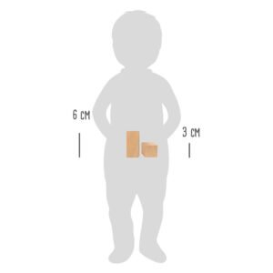Houten bouwblokken maatvergelijking met kind silhouet 6 cm en 3 cm