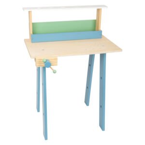Houten kinderwerkbank met werkblad en opbergrek
