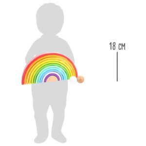Houten regenboog stapelspel 18 cm met kind silhouet en ballen