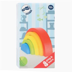 Houten regenboog stapeltoren in cadeauverpakking