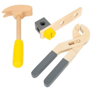 Houten speelgoedgereedschap met hamer tang en schroefonderdeel