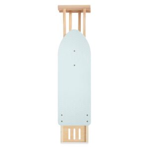 Ingeklapte kinderstrijkplank van hout met blauw strijkvlak
