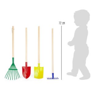Kindertuingereedschap set met hark, schep, spade en bladhark van 72 cm