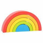 Kleine houten regenboog stapeltoren in vrolijke kleuren Small Foot - Houten Bouwblokken Regenboog