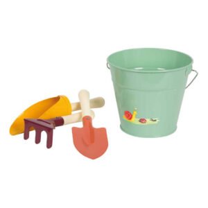 Metalen kinder tuinset met groene emmer en tuingereedschap Small Foot Tuingereedschapset Tiny Garden