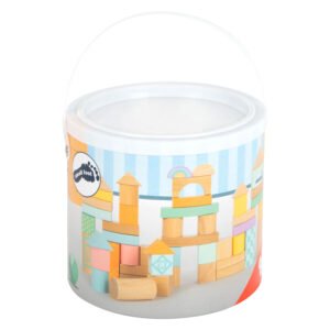 Ronde verpakking van houten blokken speelgoed met pastel illustratie
