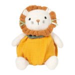 Vooraanzicht pluche leeuw met ronde witte poten en oranje jurk, zachte textuur Small Foot - Knuffel Kleine Leeuw