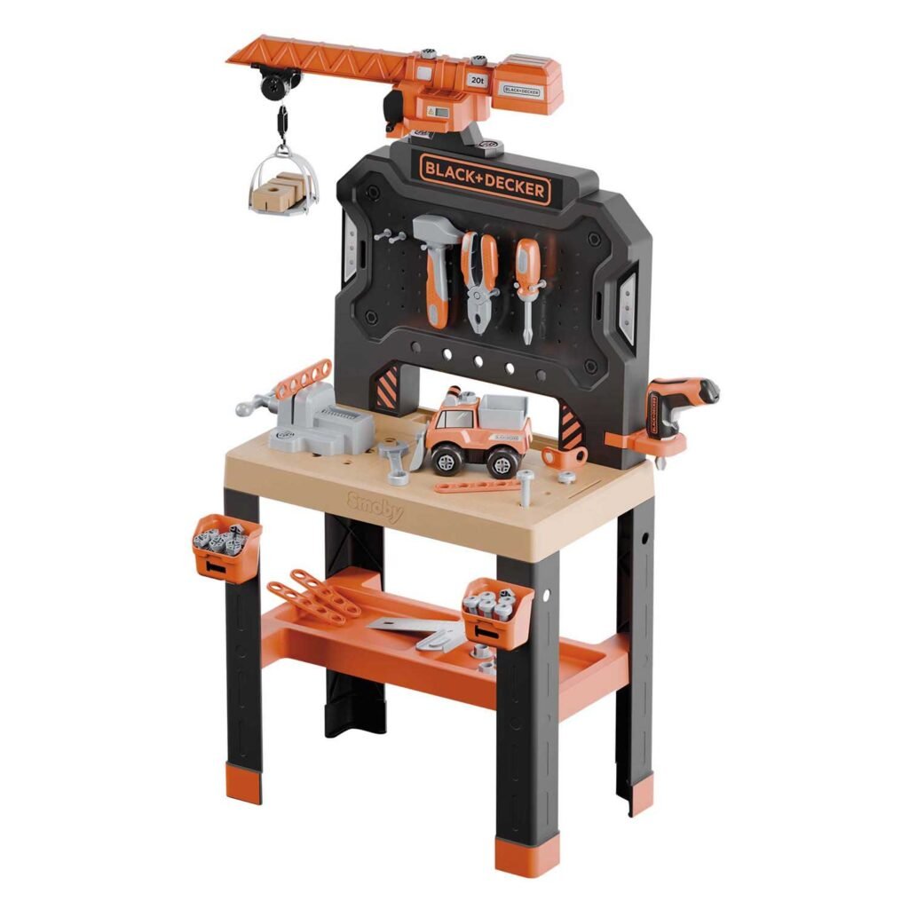 BLACK+DECKER speelgoedwerkbank met hijskraan, gereedschap en speelgoedtruck Smoby Black & Decker Builder Werkbank