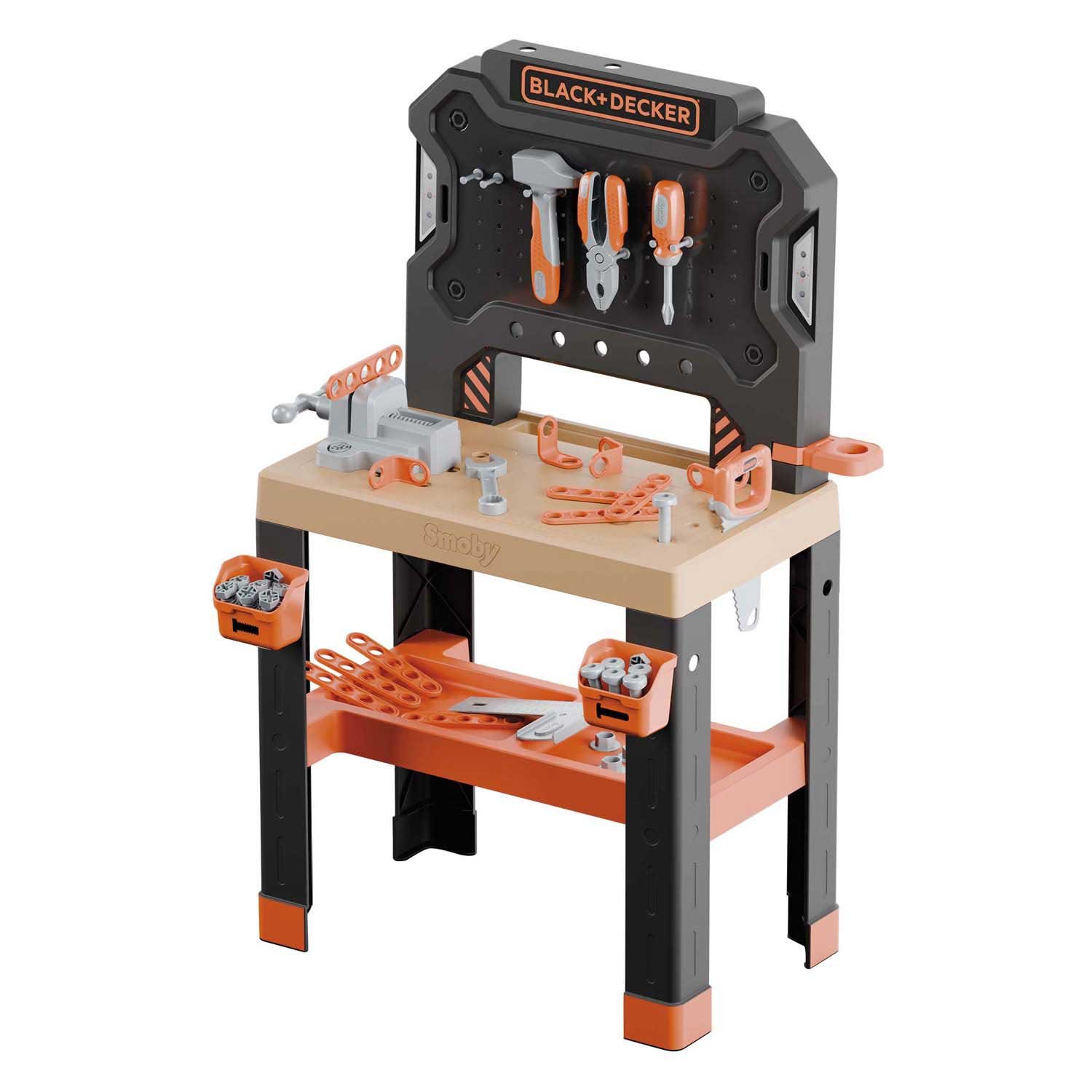 smoby-black-decker-speelgoedwerkbank-met-accessoires Smoby BLACK+DECKER speelgoedwerkbank met accessoires en gereedschap Smoby Black & Decker Bricolo Werkbank