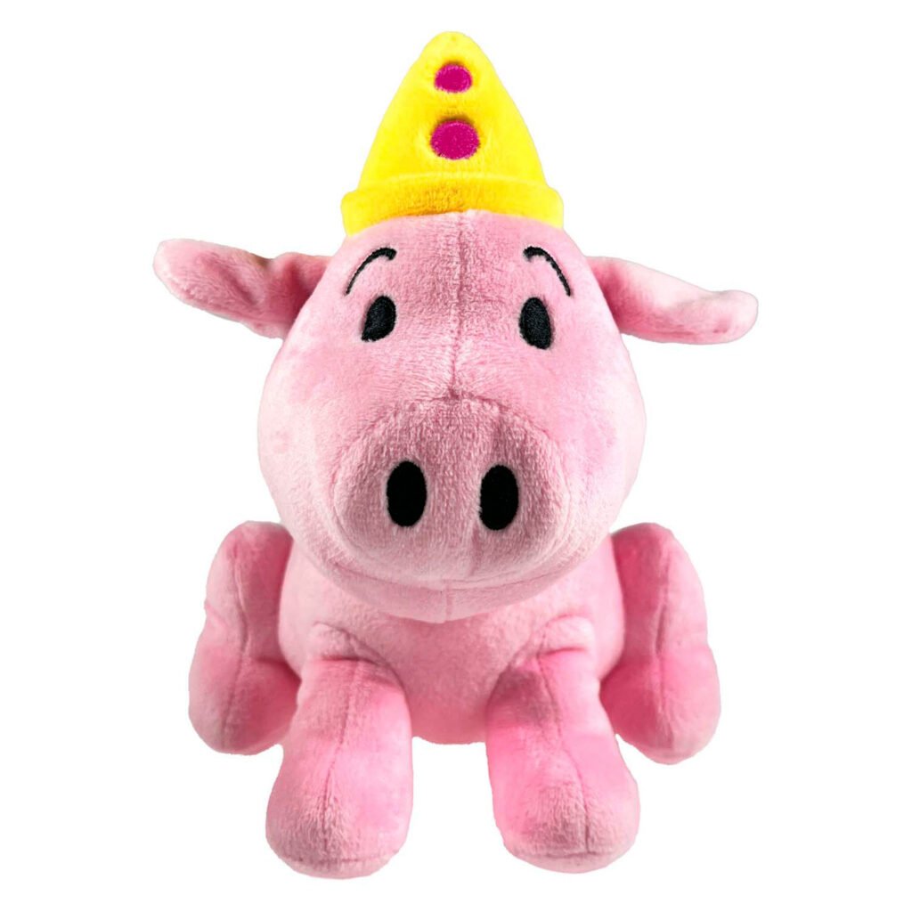 Pluche roze varken met gele feesthoed Bumba Pluche Knuffel Varken