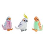 Drie kleurrijke pluche papegaaien knuffels in roze, wit met geel kuif en groen-orange Take Me Home Knuffel Pluche - Papegaai