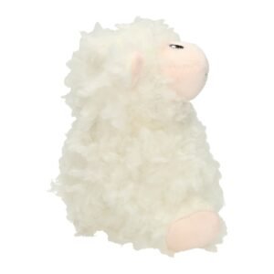 Witte pluche schaap knuffel met zachte krullende vacht zijaanzicht