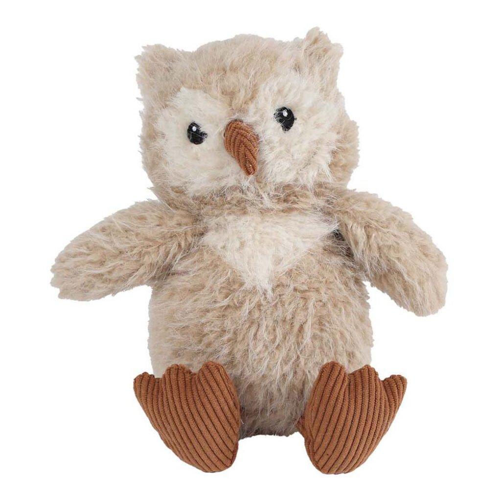 Zachte beige knuffel uil met pluche vacht en ribfluwelen poten Take Me Home Uil Pluche