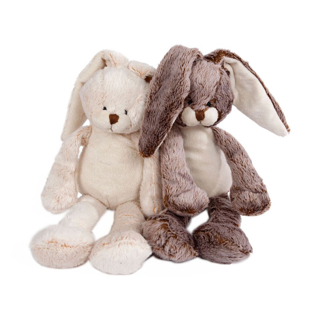 Twee zachte knuffelkonijnen in crème en taupe kleur Take Me Home Knuffel Konijn Pluche Zittend