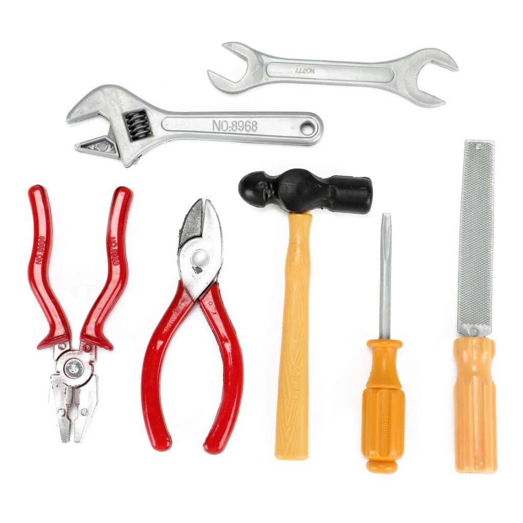 Speelgoed gereedschap met steeksleutel, waterpomptang, hamer en vijl Power Tools Gereedschapset in Zak