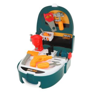 Uitgeklapte speelgoed gereedschapskoffer met werkbank en accessoires Power Tools Gereedschapset in Rugzak