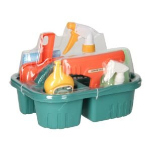 Speelgoed schoonmaakset verpakt in plastic met zicht op de onderdelen