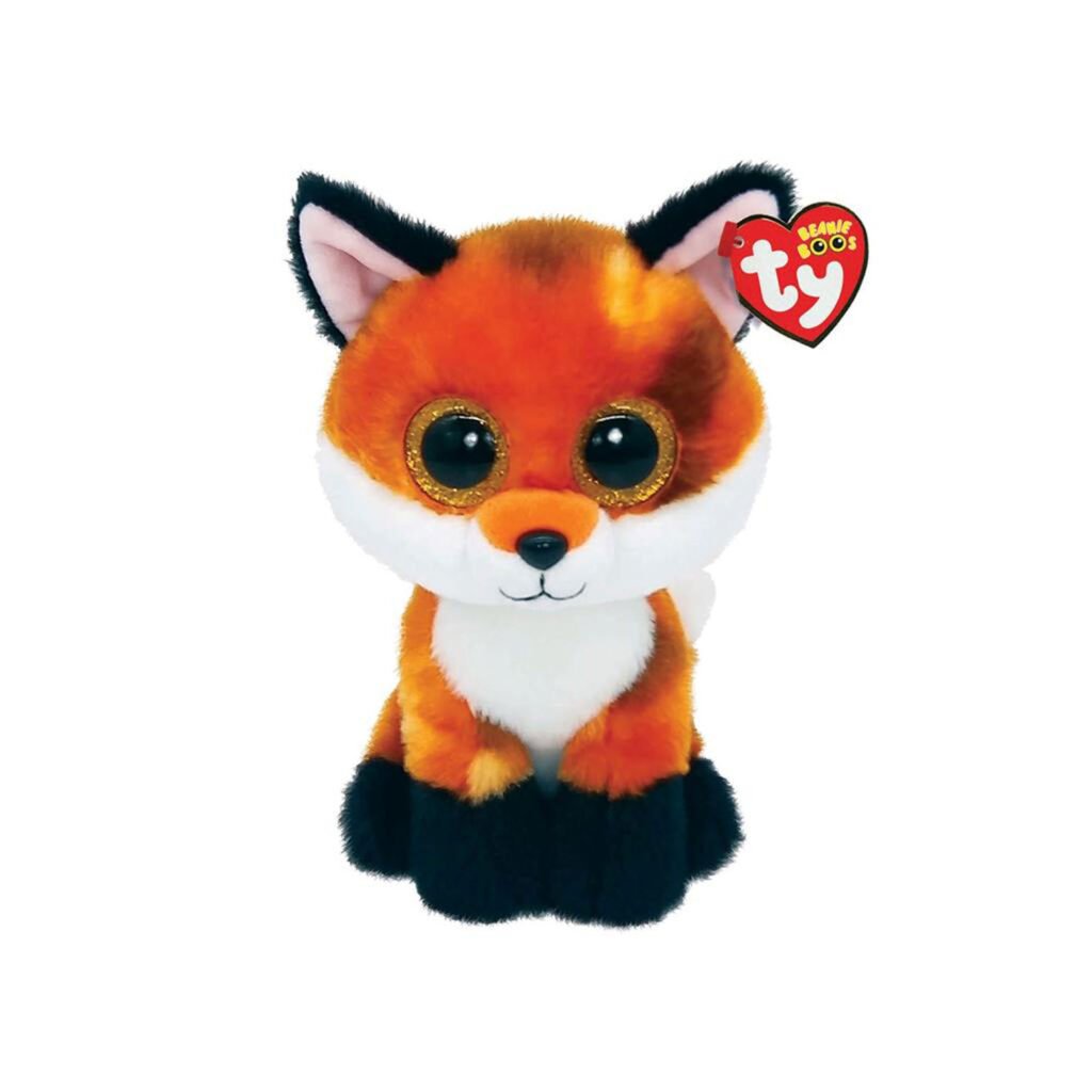 Pluche Beanie Boo vos knuffel met grote glinsterende ogen en rood-oranje vacht Ty Beanie Boo's Fox