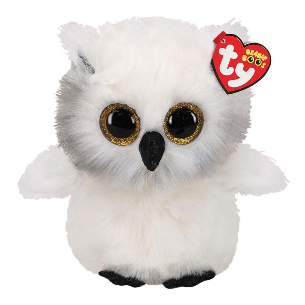Witte TY Beanie Boo sneeuwuil knuffel met grote gouden ogen Ty Beanie Buddy Austin Owl