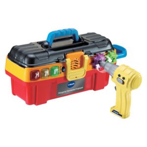 Speelgoedboormachine draait tandwielen op VTech gereedschapskist