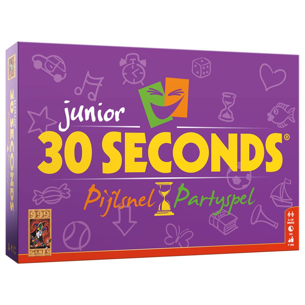 Junior 30 Seconds gezelschapsspel in paarse speldoos 999 Games 30 Seconds Junior