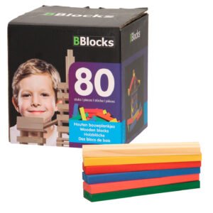 BBlocks gekleurde houten bouwplankjes 80 stuks met verpakking BBlocks Bouwplankjes Kleur