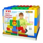 Wader XXL bouwblokken set 24 stuks met kleurrijke plastic blokken en kind op verpakking Cavallino Bouwblokken XXL