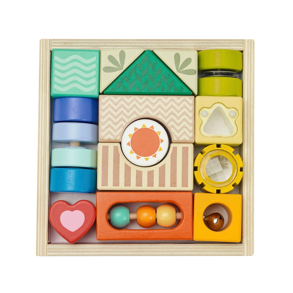 Houten blokken bouwen in huis- en boogvormige constructies Classic World Houten Zintuigblokken