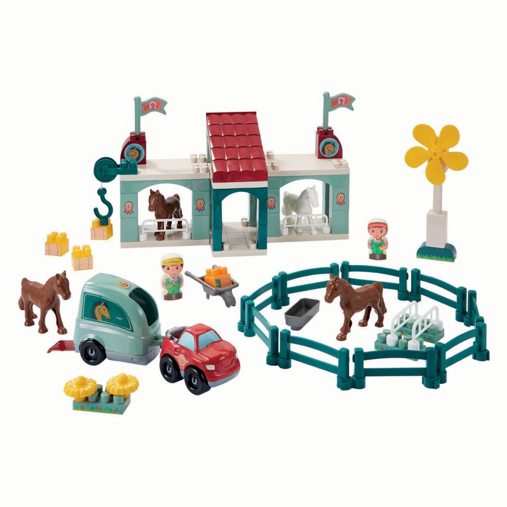 Abrick paardenboerderij speelset met stal, trailer, paarden en accessoires Ecoiffier Abrick Paardenrenbaan