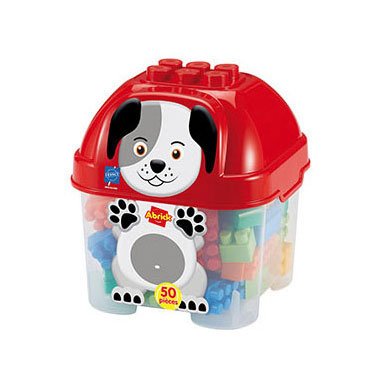 Rode hondvormige speelgoed opbergbox met bouwblokken (50-delige set) Ecoiffier Abrick Bouwblokken Hond in Opbergbox