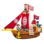 Rode piratenschip speelgoed met zeil, kanonnen en piratenfiguren Ecoiffier Abrick Piratenschip