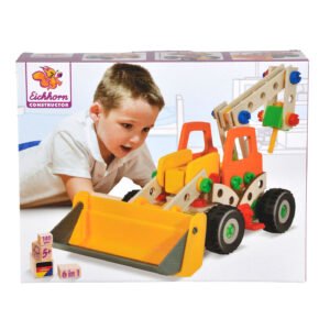 Eichhorn Constructor 6-in-1 bouwset verpakking met houten bouwvoertuigen