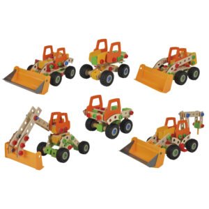 Eichhorn Constructor 6-in-1 bouwvoertuigen van hout met verschillende bouwmachines Eichhorn Constructor Werkvoertuigen 6in1