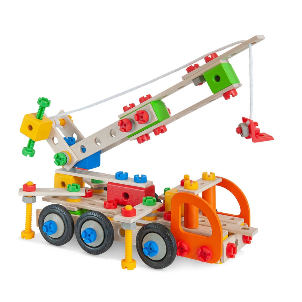 Eichhorn Constructor houten hijskraan bouwvoertuig van constructiespeelgoed Eichhorn Constructor 4in1 Kraanwagen