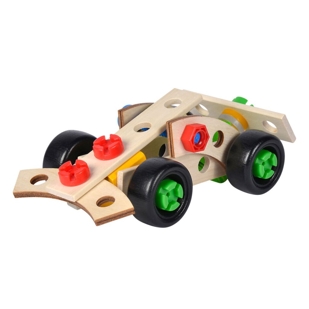 Houten racewagen bouwset van Eichhorn Constructor in zijaanzicht Eichhorn Constructor 3in1 Raceauto