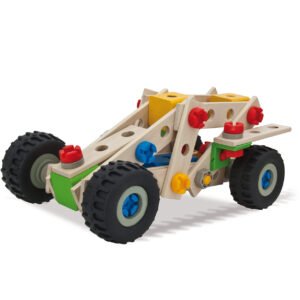 Houten constructie racewagen van bouwpakket met grote rubberen wielen Eichhorn Constructor 4in1