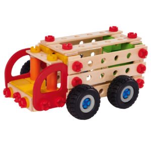 Houten constructiespeelgoed bakwagen met hoge zijpanelen