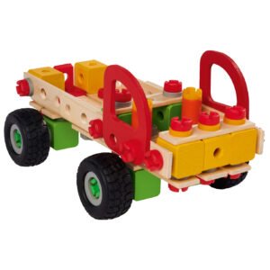 Houten constructiespeelgoed vrachtwagen met open laadbak