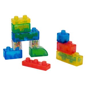 Jelly Blox speelgoedset met verschillende squishy blokken en bouwvoorbeelden in compacte verpakking
