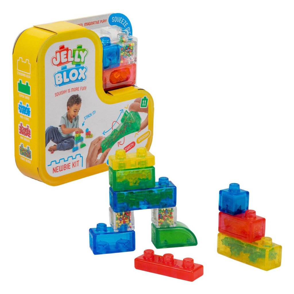 Jelly Blox Starter Kit met flexibele bouwblokken en demonstratie van stretch en twist functies Jelly Blox - Newbie Set