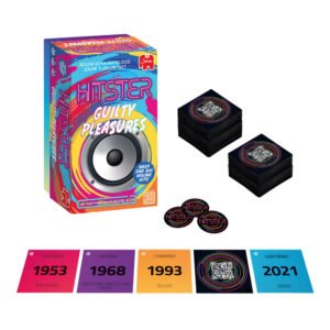 Hitster Guilty Pleasures spel met doos, kaarten en fiches