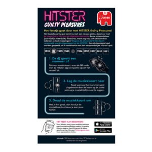 Achterkant van Hitster Guilty Pleasures met speluitleg en speelinstructies