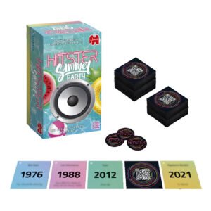 Hitster Summer Party spel met doos, muziekkaarten en fiches
