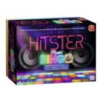 Voorkant van Hitster Music Bingo bordspel met kleurrijk disco thema Jumbo Hitster Bingo Gezelschapsspel
