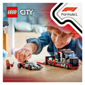 LEGO City Formula 1 display truck set met kind dat racewagen bestuurt