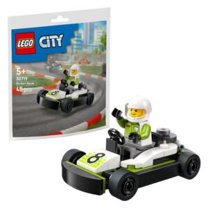 LEGO City 30719 Go-Kart Racer verpakking schuin zicht met kart en minifiguur display
