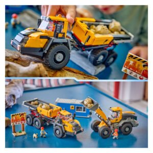 LEGO voorlader rijdt over boomstam tijdens bouwplaats actie