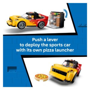 LEGO City pizza auto lanceert pizza vanuit verborgen pizza launcher