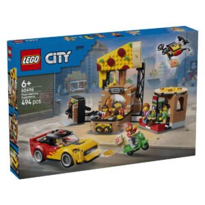 LEGO City pizza restaurant set verpakking voorkant met voertuigen en minifiguren